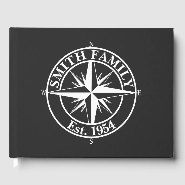 Compass star monogram personalizable emblem guest book (Front)
