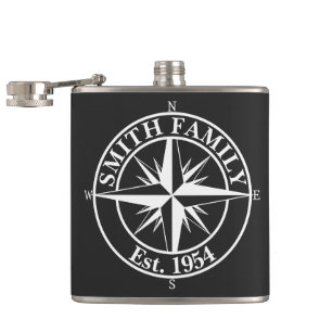Compass star monogram personalizable emblem hip flask