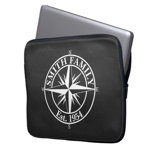 Compass star monogram personalizable emblem laptop sleeve (Front Left)