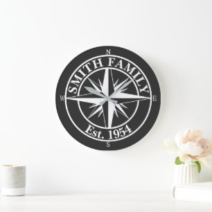 Compass star monogram personalizable emblem large clock