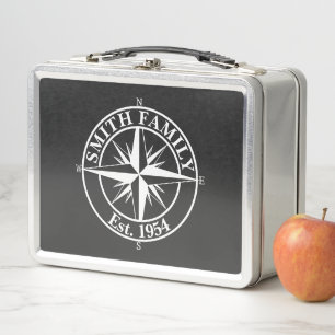 Compass star monogram personalizable emblem metal lunch box