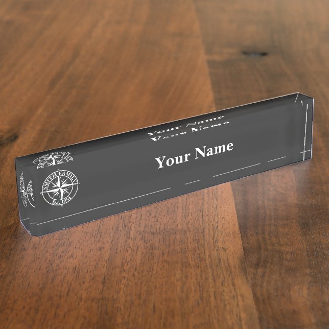 Compass star monogram personalizable emblem nameplate (Side)