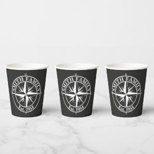 Compass star monogram personalizable emblem paper cups