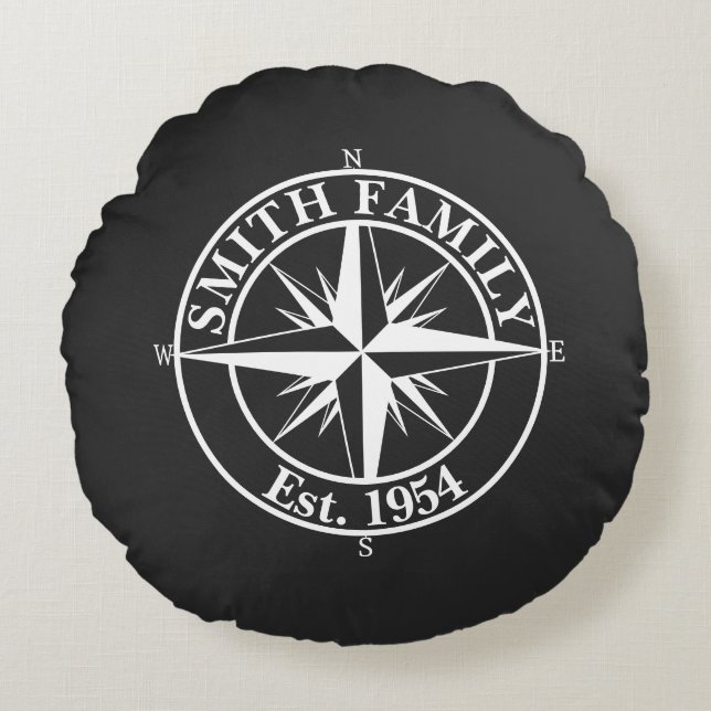 Compass star monogram personalizable emblem round cushion (Front)