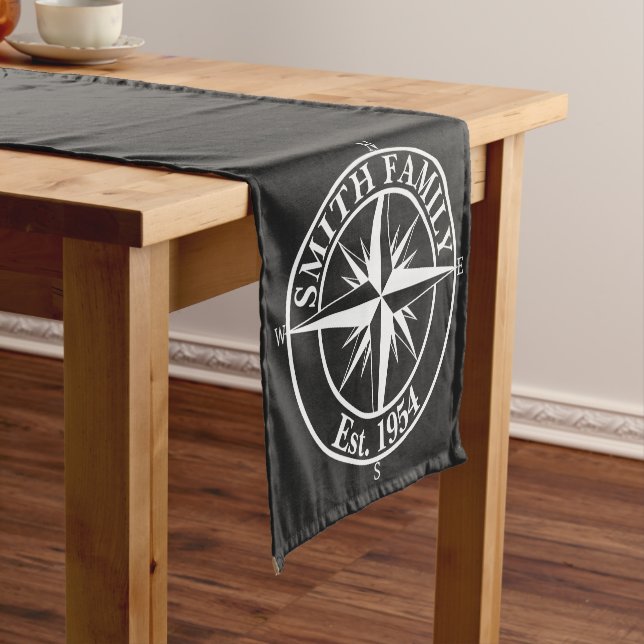 Compass star monogram personalizable emblem short table runner (In Situ)