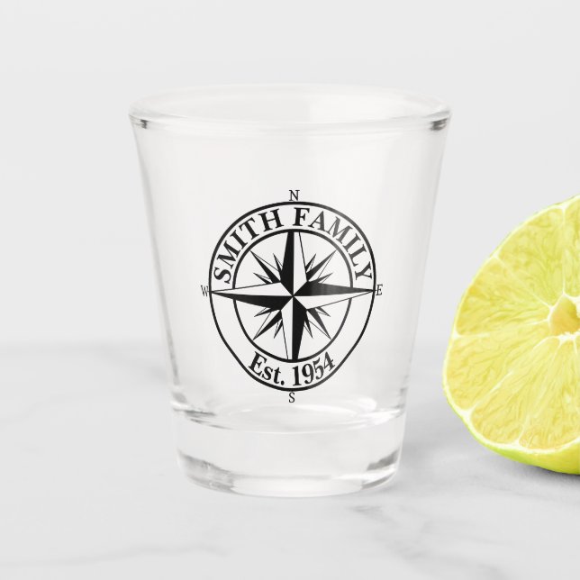 Compass star monogram personalizable emblem shot glass (Front)