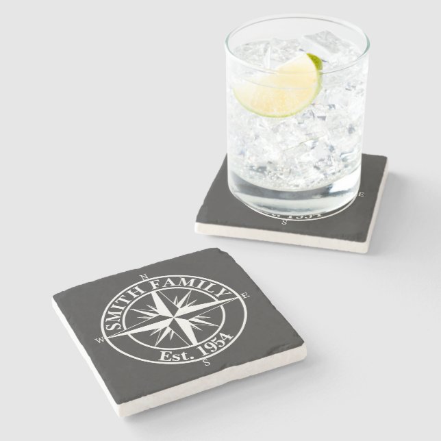 Compass star monogram personalizable emblem stone coaster (Side)