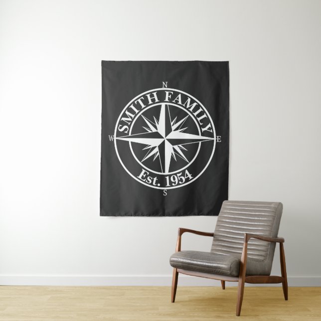 Compass star monogram personalizable emblem tapestry (In Situ)