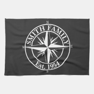 Compass star monogram personalizable emblem tea towel
