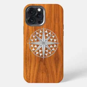 Compass Star on Teak Veneer Decor iPhone 13 Pro Max Case