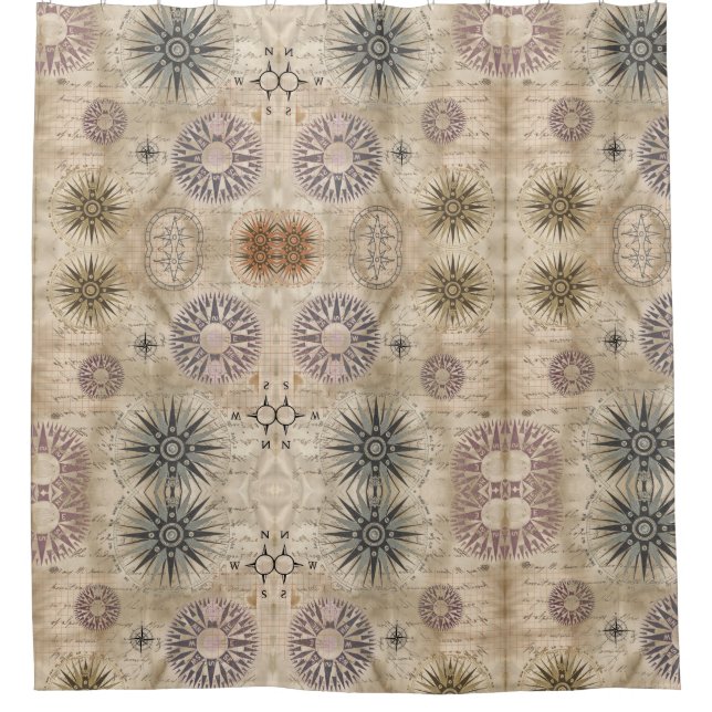 Compass Travel Shower Curtain (Front)