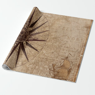 Compass Vintage Map Navigation Nautical Wrapping Paper