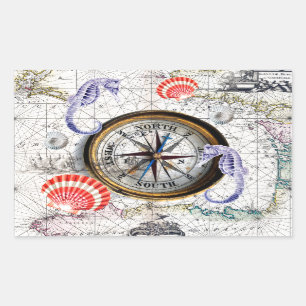 Compass Vintage Nautical Rectangular Sticker