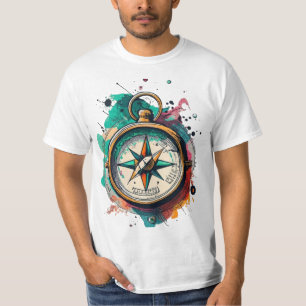 Compass Watercolor Splash Art T-Shirt