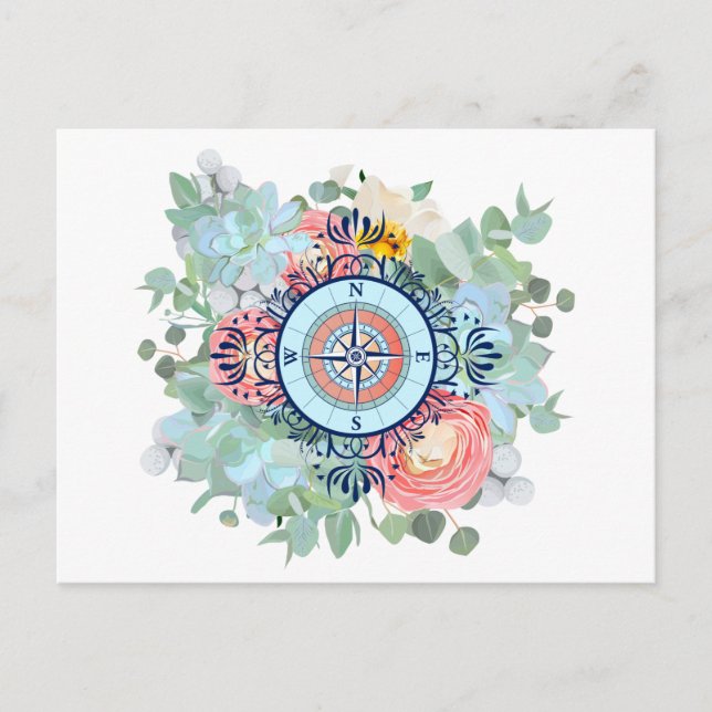 Compass with Succulents Postcard (Front)