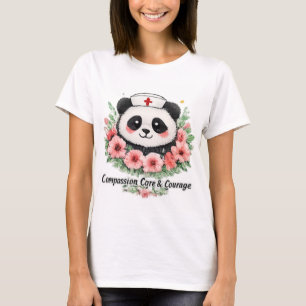 Compassion Care and Courage Floral Panda Nurse Shi T-Shirt