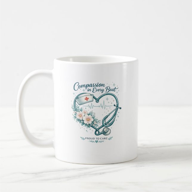 Compassion in Every Beat Nurse Heart Design Coffee Mug (Left)