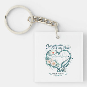 Compassion in Every Beat Nurse Heart Design Key Ring