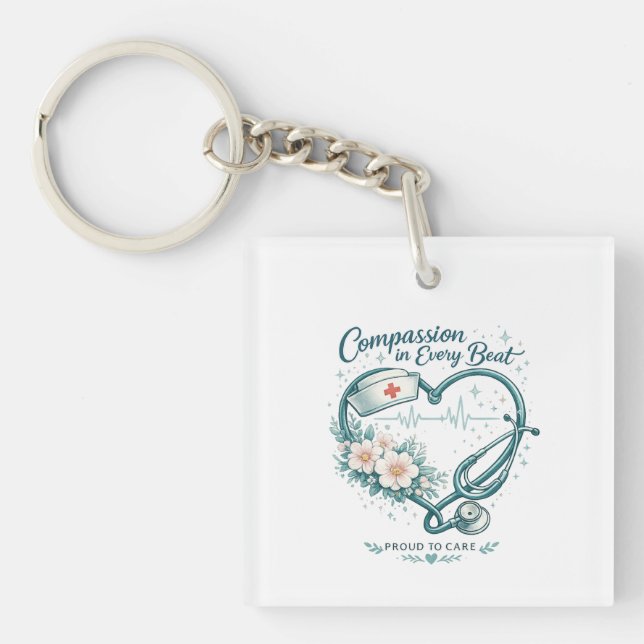 Compassion in Every Beat Nurse Heart Design Key Ring (Front)