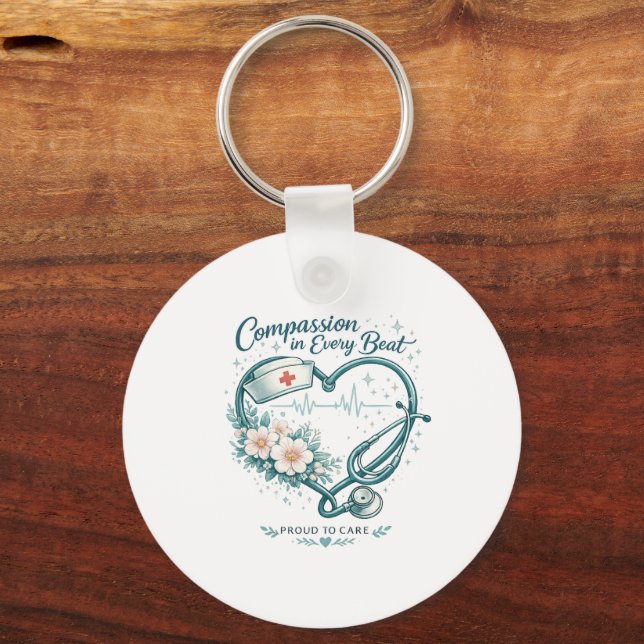 Compassion in Every Beat Nurse Heart Design Key Ring (Front)