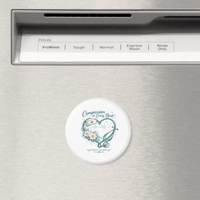 Compassion in Every Beat Nurse Heart Design Magnet (In Situ (Dishwasher))