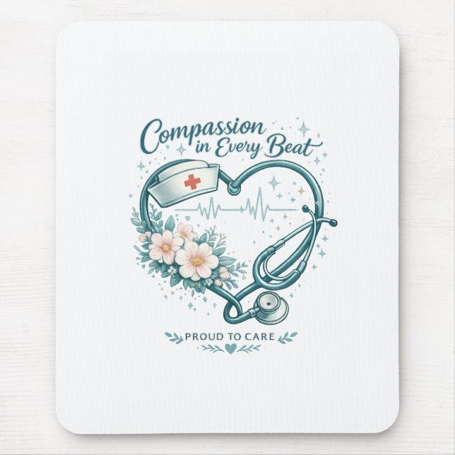 Compassion in Every Beat Nurse Heart Design Mouse Pad (Front)