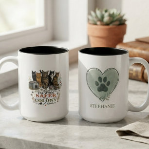 Compassionate Earthy Community Cat Rescue Two-Tone Coffee Mug