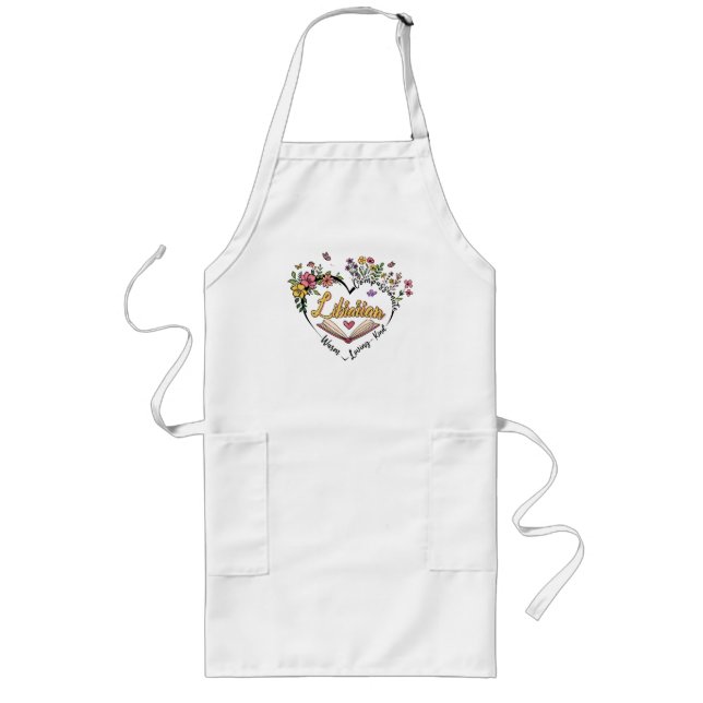 Compassionate Librarian – Floral Heart Design Long Apron (Front)