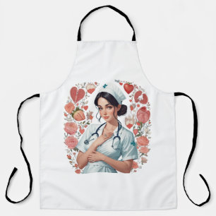 Compassionate Nurse – Elegant Floral Art Illustrat Apron