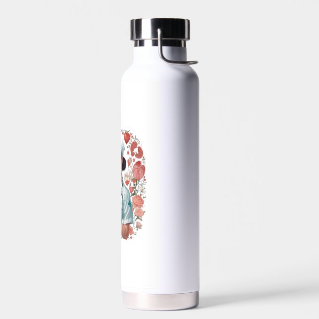 Compassionate Nurse – Elegant Floral Art Illustrat Water Bottle (Left)