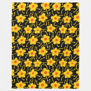 Competing Flowers - Amber and Red on Black Fleece Blanket