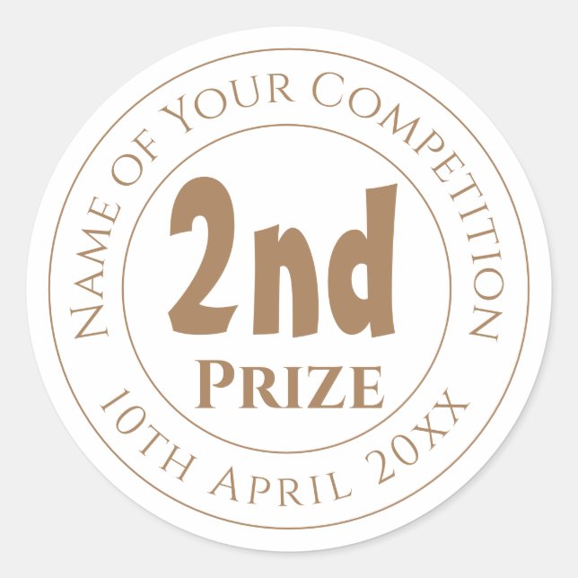 Competition 2nd Prize Trophy Award Classic Round Sticker (Front)
