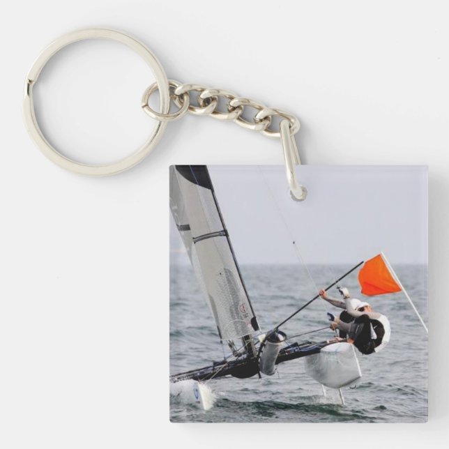 Competition Sailing Catamaran Picture Key Ring (Front)