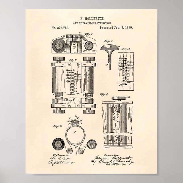 Compiling Statistics 1889 Patent Art Old Peper Poster (Front)