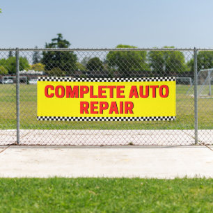 Complete Auto Repair Chequered Flag Large Yellow Banner