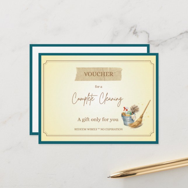 'Complete Cleaning' Funny Gift Voucher Postcard (Front/Back In Situ)
