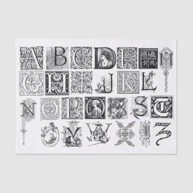 Complete Drop Cap Alphabet Typography Lettering Tissue Paper (Front)