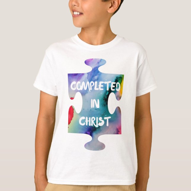 Completed in Christ Puzzle Piece Design T-Shirt (Front)