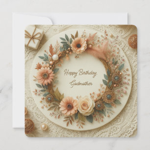 Completely Customisable Boho Floral Wreath Rounded Card