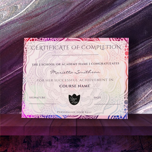 Completion Certificate Colourful Mandala Yoga Reik (Creator Uploaded)