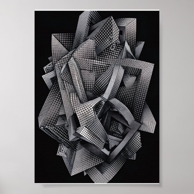 Complex Architectural Fractal Monochrome Geometric Poster (Front)