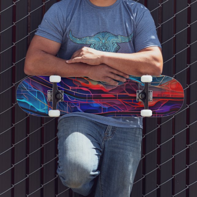 Complex connected lines in red and blue skateboard (Outdoor 3)