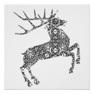 Complex Pattern Heraldic Deer Colouring Page Art Poster