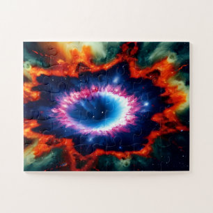 Complex red blue and purple cosmic splatter galaxy jigsaw puzzle