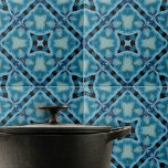 Complex Soft Blue and Indigo Geometric Pattern Tile<br><div class="desc">This ceramic tile features a complex, symmetrical kaleidoscopic pattern that unfolds in harmonious repetition, creating a mesmerising visual effect. The design is chraacterised by various shades of blue, from light to dark, which are beautifully contrasted by grey and black accents. The pattern is composed of geometric shapes that come together...</div>