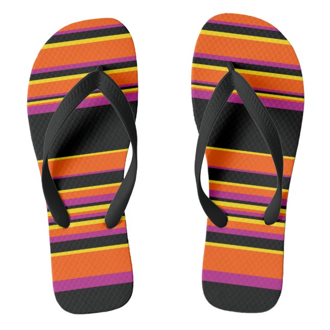 Complex Stripes - Black, Pink, Orange and Yellow Jandals (Footbed)