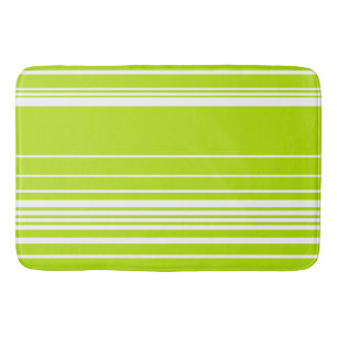 Complex Stripes in Lime Green and White  Bath Mat