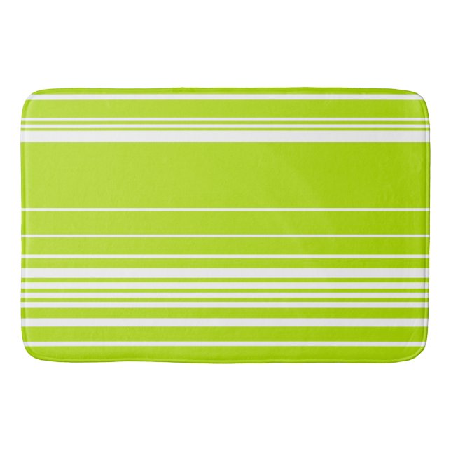 Complex Stripes in Lime Green and White  Bath Mat (Front)