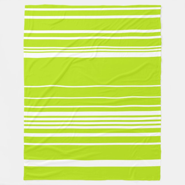 Complex Stripes in Lime Green and White  Fleece Blanket (Front)