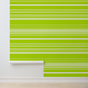 Complex Stripes in Lime Green and White Wallpaper